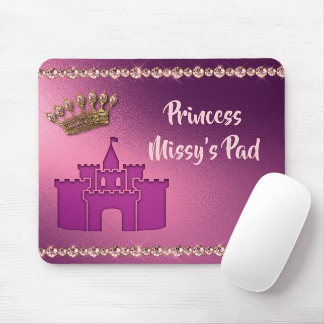 Princess with Castle, Crown & Jewels Personalise Mouse Mat (With Mouse)