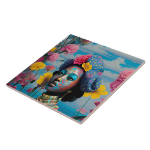 Princess with colourful face paint tile