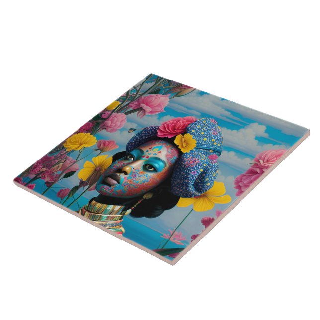 Princess with colourful face paint tile (Side)