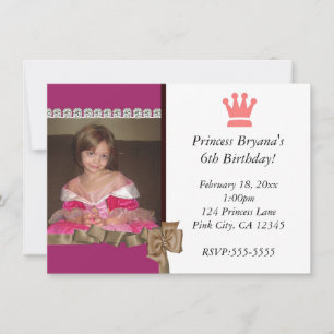 Princess with Crown and Bow Party Photo Invitation