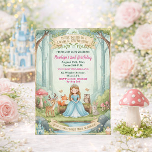 Princess with Forest Animals 2nd Birthday Party Invitation