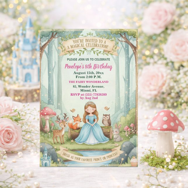 Princess with Forest Animals 8th Birthday Party Invitation (Creator Uploaded)