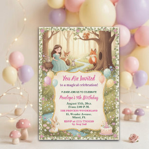 Princess with Forest Animals 9th Birthday Party Invitation