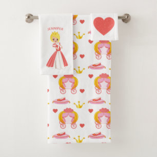 Princess with Hearts Personalised Bath Towel Set