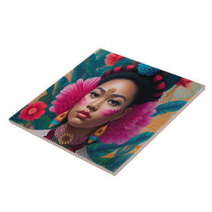 Princess with pink flower cheeks tile