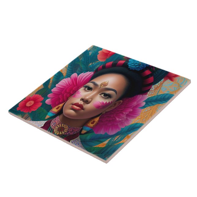 Princess with pink flower cheeks tile (Side)