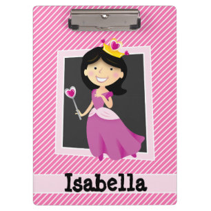 Princess with Purple Dress; Pink & White Stripes Clipboard