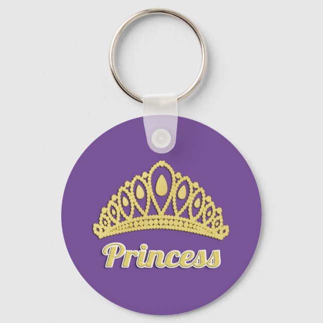 Princess Word Art Golden Crown Gorgeous Key Ring (Front)