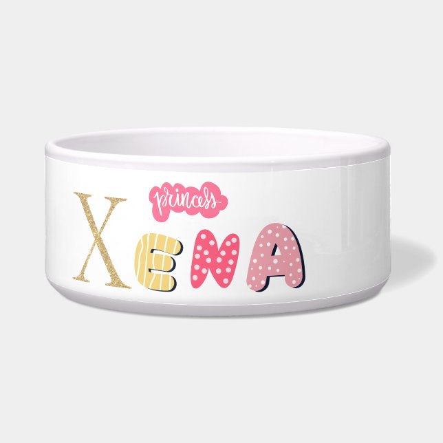princess Xena - dogs and cats personalised bowl (Front)