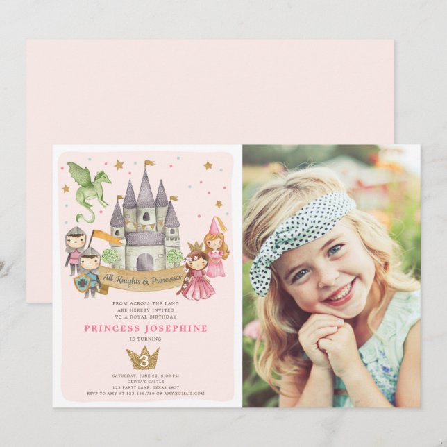Princesses and Knights Girl Birthday Invitation (Front/Back)