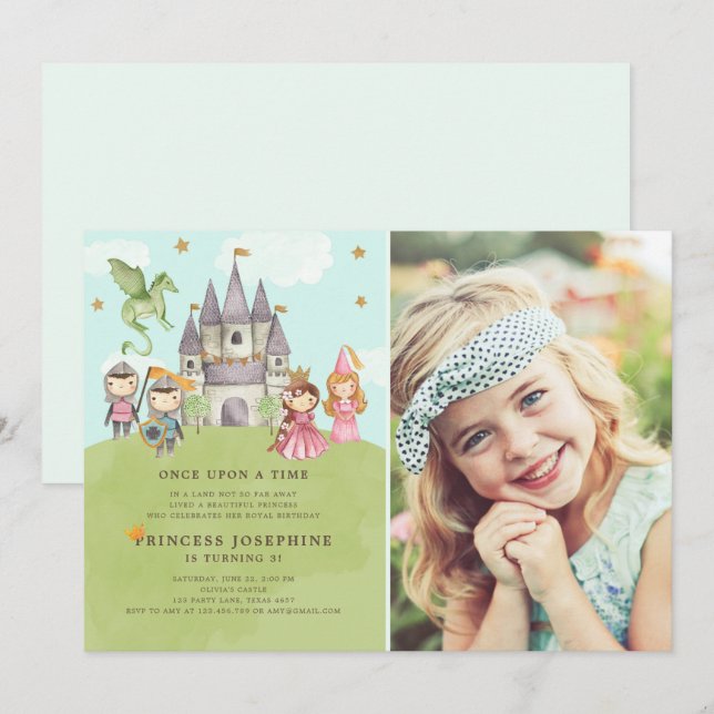 Princesses and Knights Girl Birthday Invitation (Front/Back)