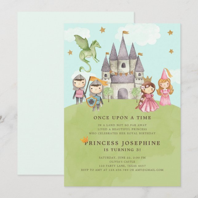 Princesses and Knights Girl Birthday Invitation (Front/Back)