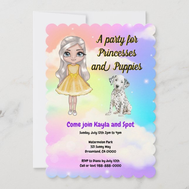 Princesses and Puppies Party Invitation (Front)