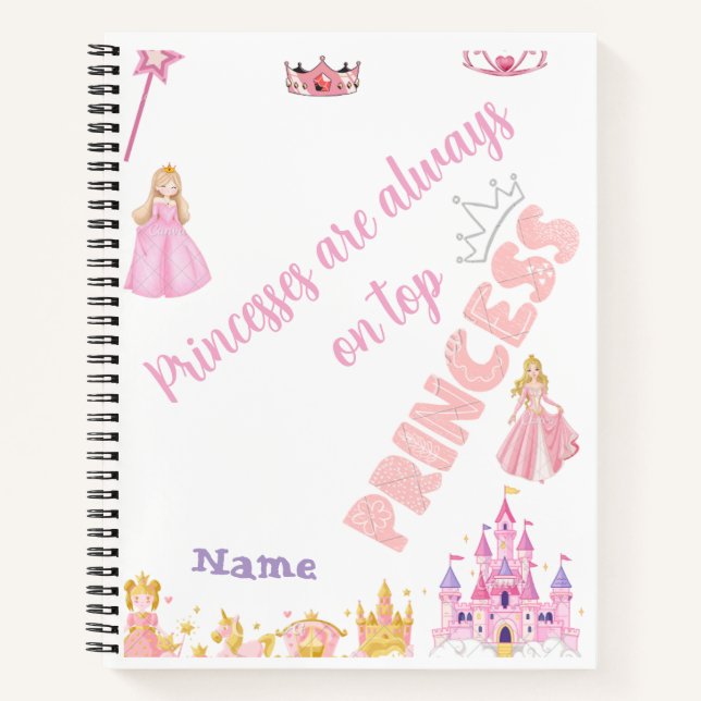 Princesses are Always on Top Pink Gold Castle Spir Notebook (Front)