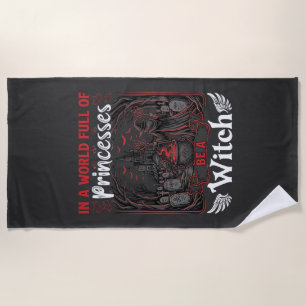 Princesses Be Witch Halloween Castle Cauldron Grav Beach Towel