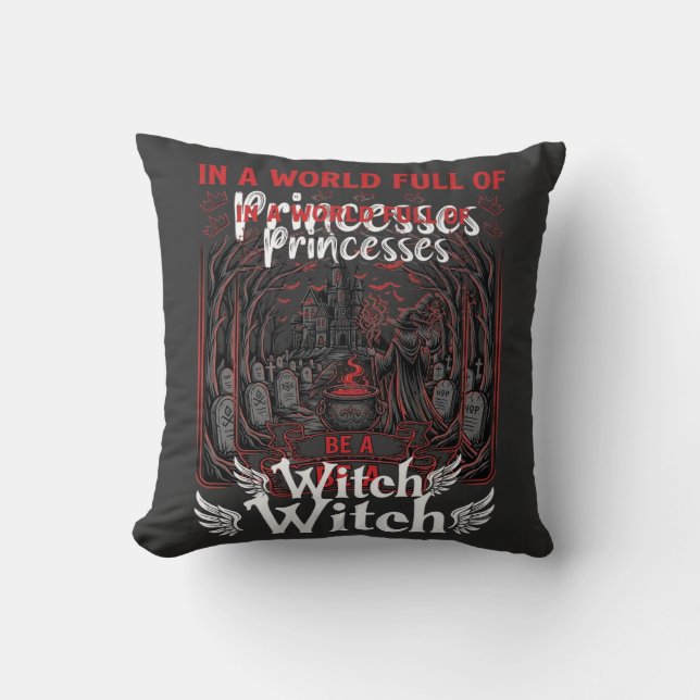 Princesses Be Witch Halloween Castle Cauldron Grav Cushion (Front)