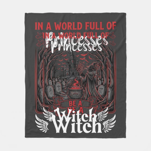 Princesses Be Witch Halloween Castle Cauldron Grav Fleece Blanket (Front)
