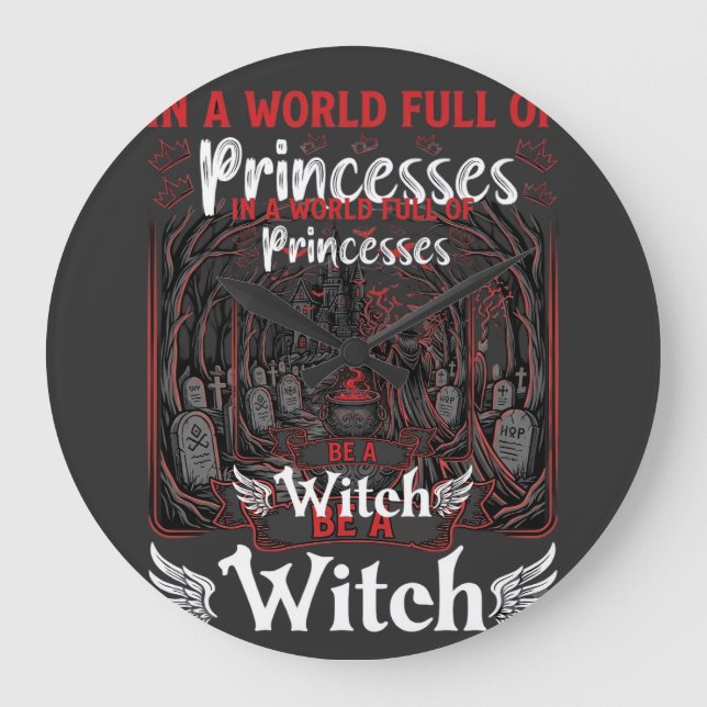 Princesses Be Witch Halloween Castle Cauldron Grav Large Clock (Front)