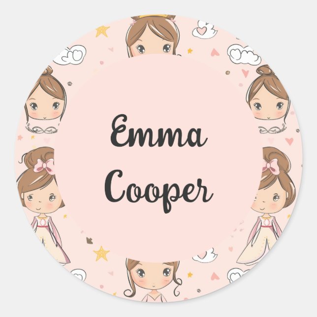 Princesses & Hearts Soft Pastels Kids' Classic Round Sticker (Front)