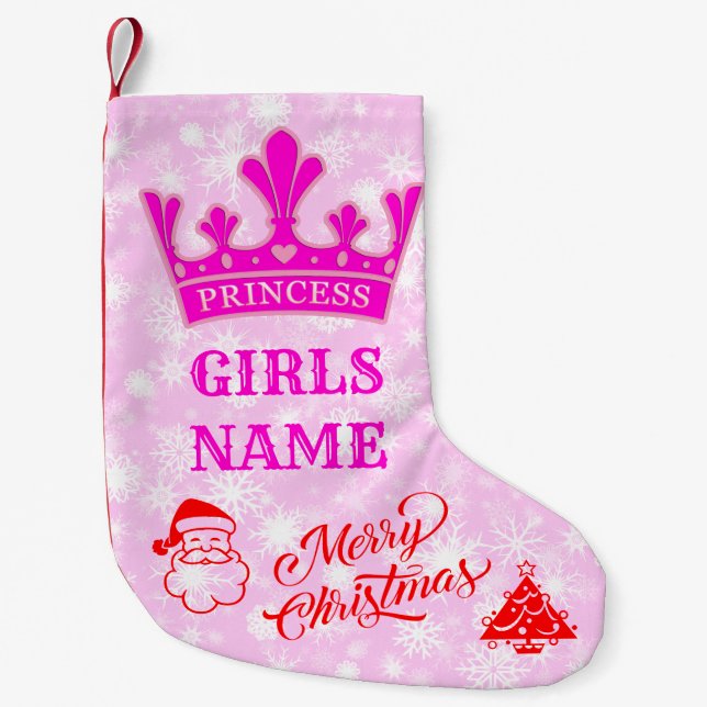 Princesses, Princess Crown pink Small Christmas Stocking (Front)