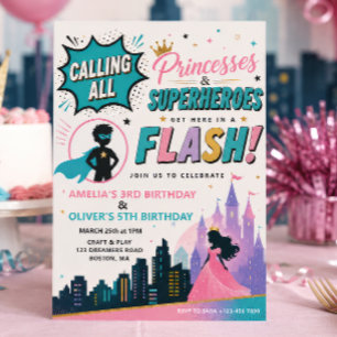 Princesses & Superheroes Joint Birthday Invitation