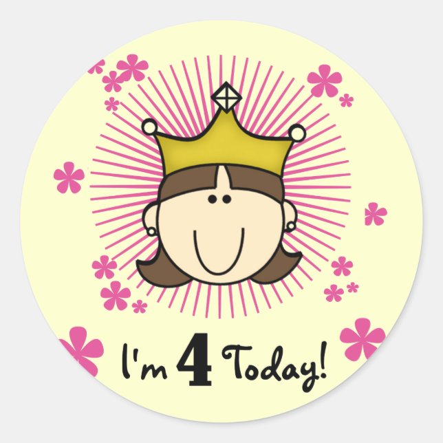 Princesss 4th Birthday Tshirts and Gifts Classic Round Sticker (Front)
