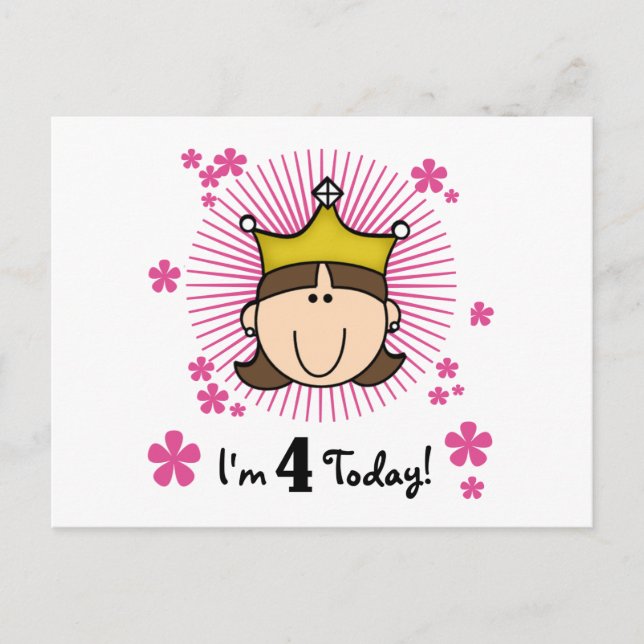 Princesss 4th Birthday Tshirts and Gifts Postcard (Front)