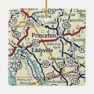 Princeton KY Vintage Map Ceramic Ornament