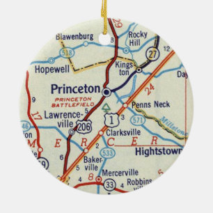 Princeton NJ Retro Map Ceramic Tree Decoration