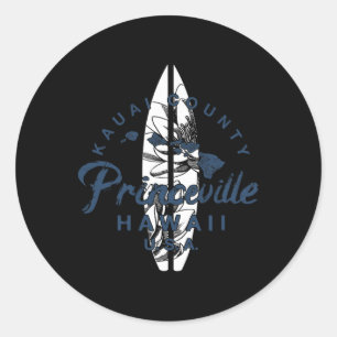 Princeville Kauai Hawaiian Surfing Vintage Hawaii Classic Round Sticker