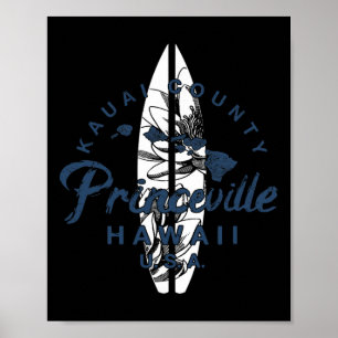 Princeville Kauai Hawaiian Surfing Vintage Hawaii Poster