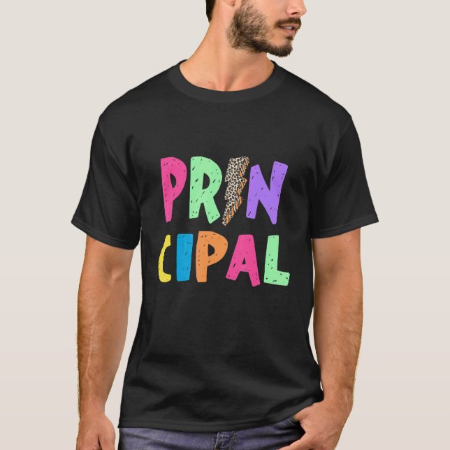 Principal Colourful Lightening Bolt  For School St T-Shirt (Front)