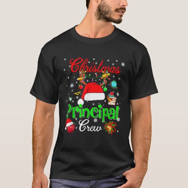 Principal Crew Christmas Santa Hat Reindeer Teache T-Shirt (Front)