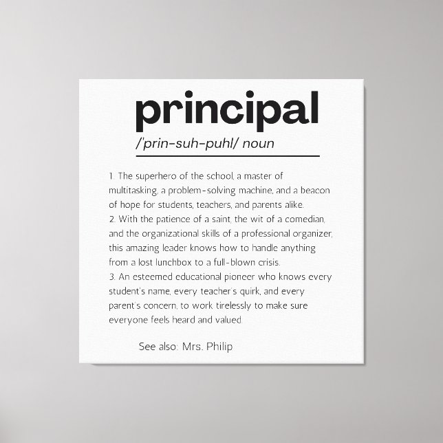 Principal Definition Print, Custom Principal Gift Canvas Print (Front)
