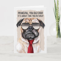 Principal Funny Pug Dog in a Red Tie Retirement