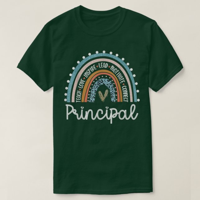 Principal Leopard Rainbow Funny Principal Back To  T-Shirt (Design Front)
