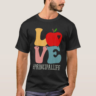 Principal Love Apple Groovy Retro Cute Back To Sch T-Shirt