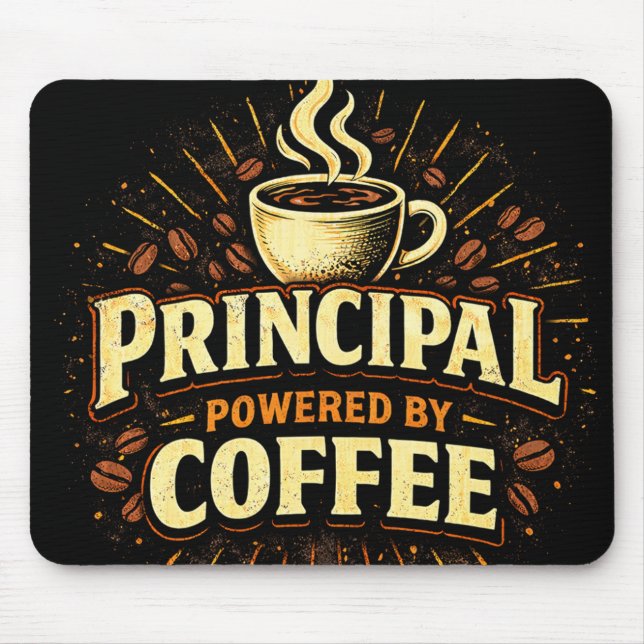 Principal Powered by Coffee | Funny Admin Gift Mouse Mat (Front)