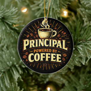 Principal: Powered by Coffee Funny School Admin Ceramic Tree Decoration