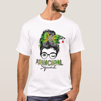 Principal Squad Messy Bun St Patricks Day Shamrock T-Shirt