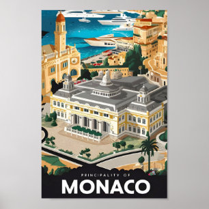 Principality of Monaco Vintage Travel Illustration Poster