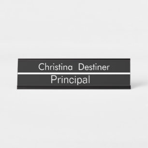 Principle B&W Lined Customisable Desk Name Plate