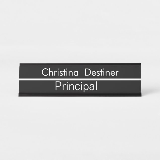 Principle B&W Lined Customisable Desk Name Plate (Front)