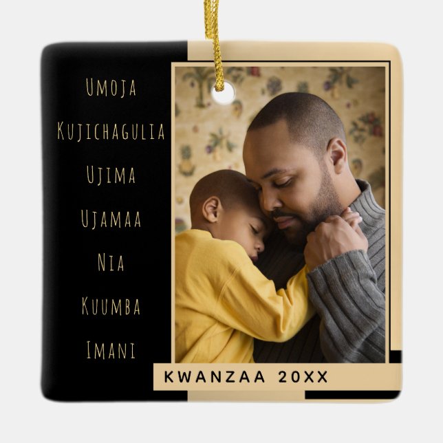 Principles Gold Black Photo Kwanzaa Ceramic Orname Ceramic Ornament (Front)