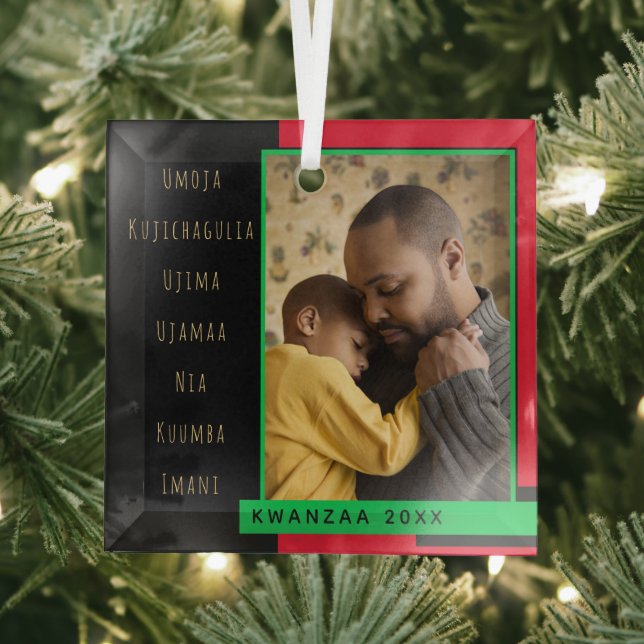 Principles Red Black Green Photo Kwanzaa Glass Tree Decoration (Insitu)