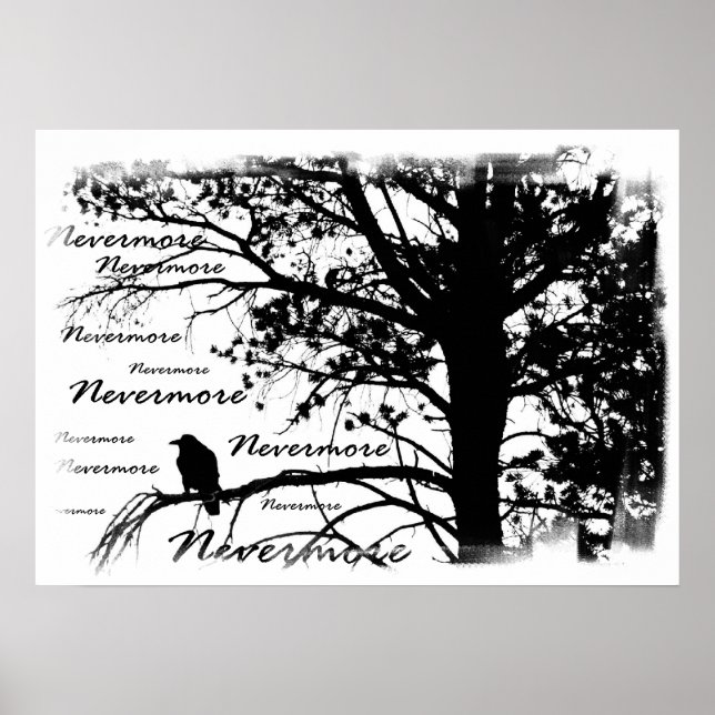 Print - B&W Nevermore Raven Silhouette (Front)