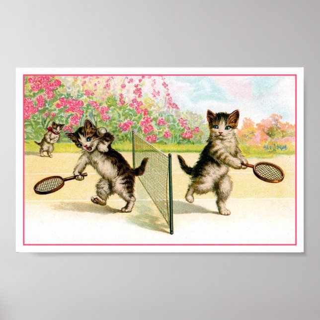 Print: Badminton Kittens Vintage Art Poster (Front)