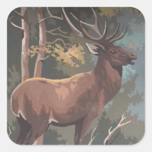 Print by number elk square sticker