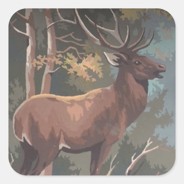 Print by number elk square sticker (Front)