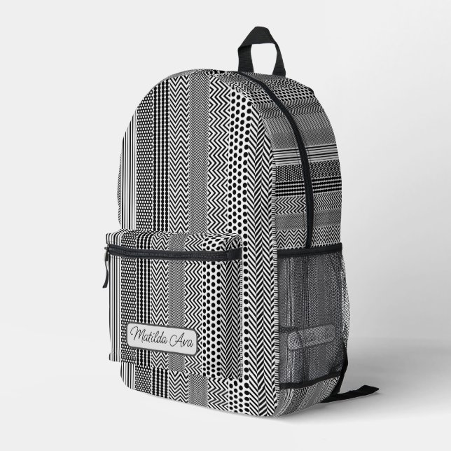 Print Cut Sew Backpack - Personalize B/W Patterned (Back Corner Right)